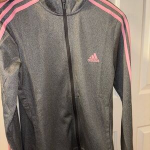 Adidas Heather Gray Jacket with Pink Stripes